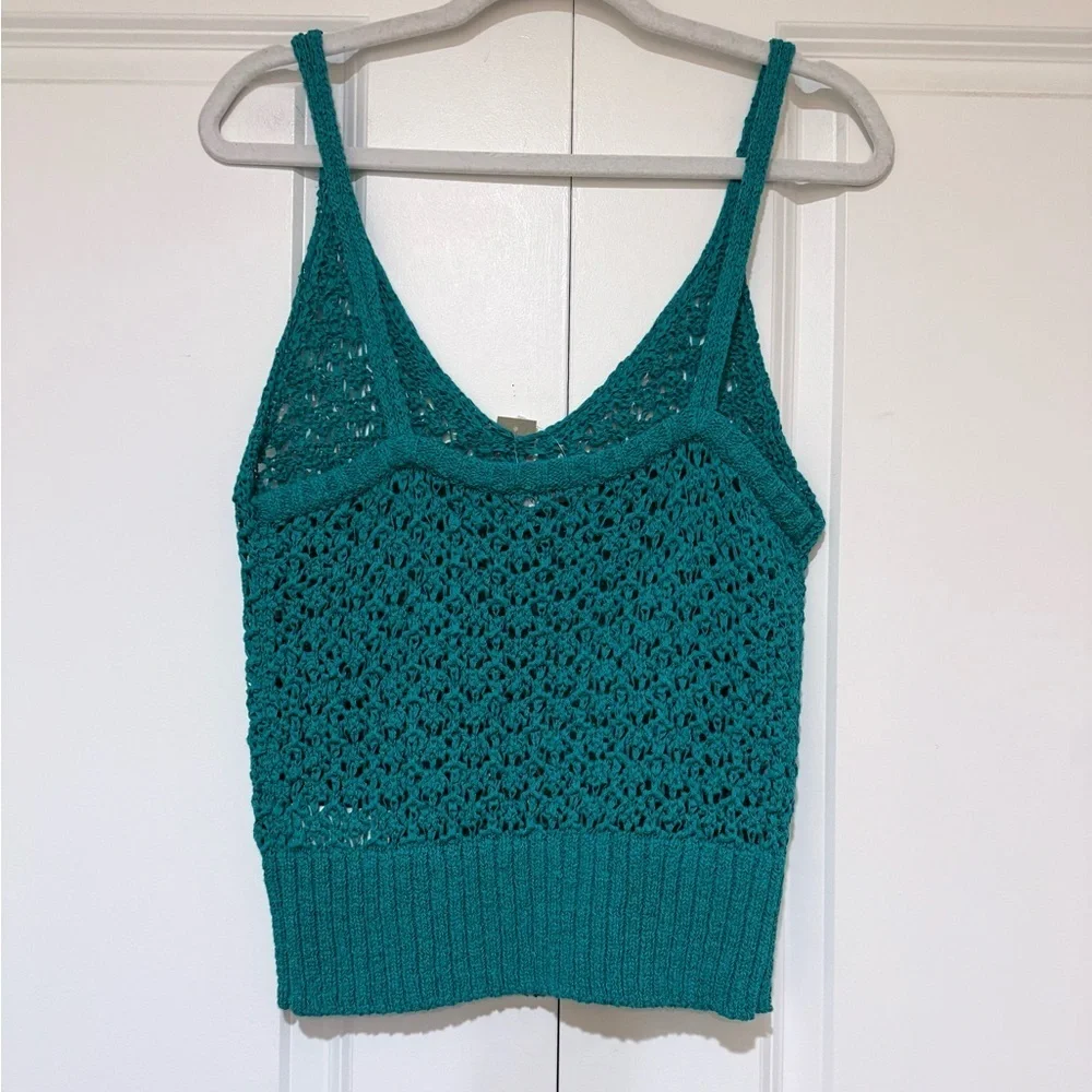 NWT J. Crew Teal Cropped V-Neck Sweater Tank in Textured Pointelle BR545